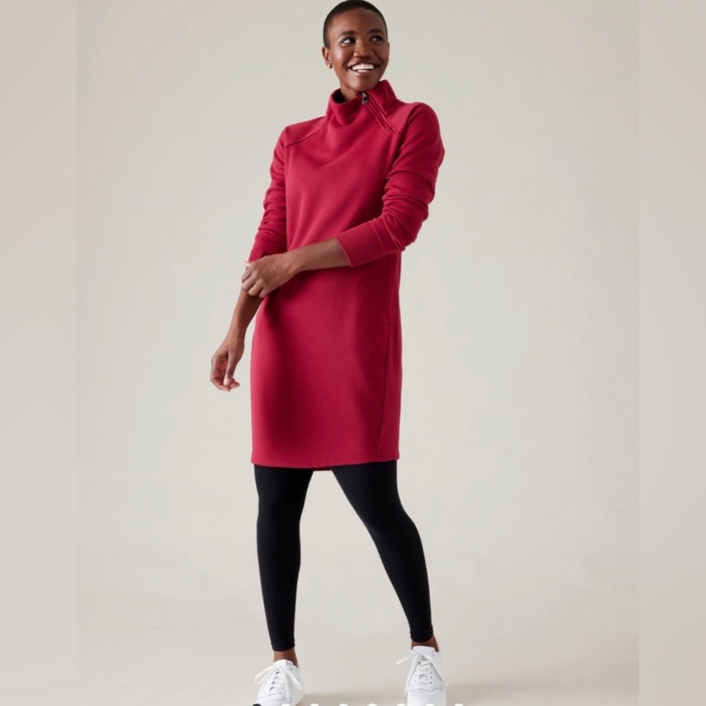 Athleta Cozy Karma Sweatshirt Dress | Clover Red Berry size medium pockets
